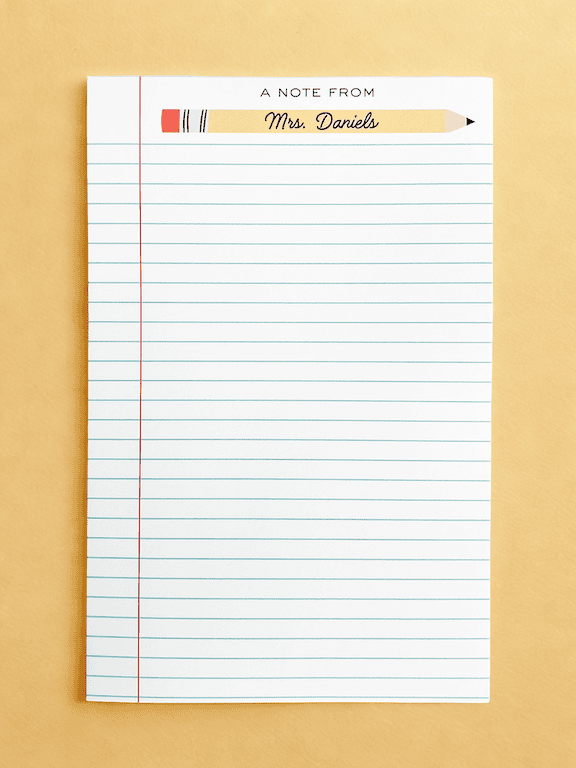 Personalized Custom Teacher Notepad - Pencil Design w/ Lines