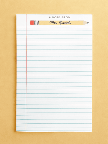 Personalized Teacher Lined Notepad with a colorful pencil