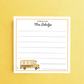 Personalized Custom Teacher Notepad - School Bus w/ Lines
