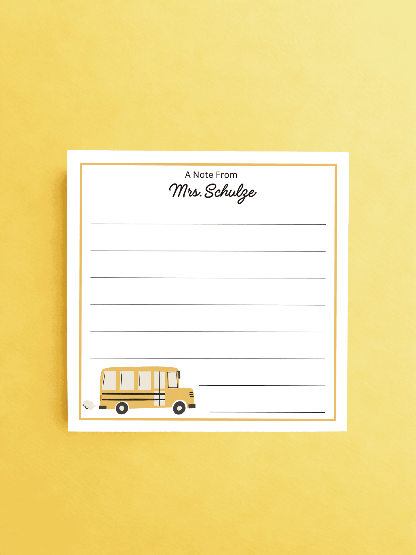 Personalized Custom Teacher Notepad - School Bus w/ Lines